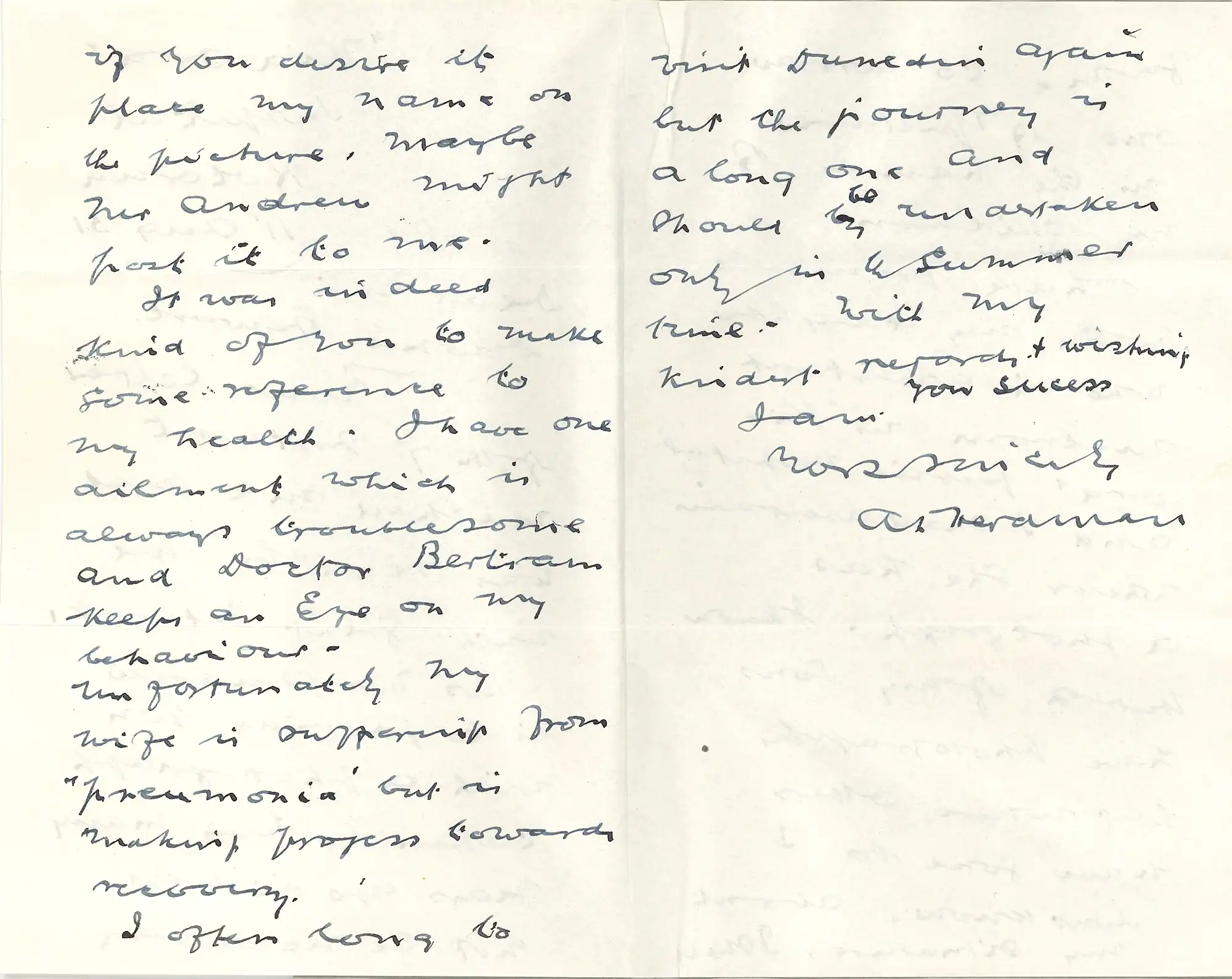 The Honourable Sir Alexander Lawrence Herdman (1869-1953). Letter from Herdman, Hospital, Rotorua, to Mary Downie Stewart, 11 August 1951.