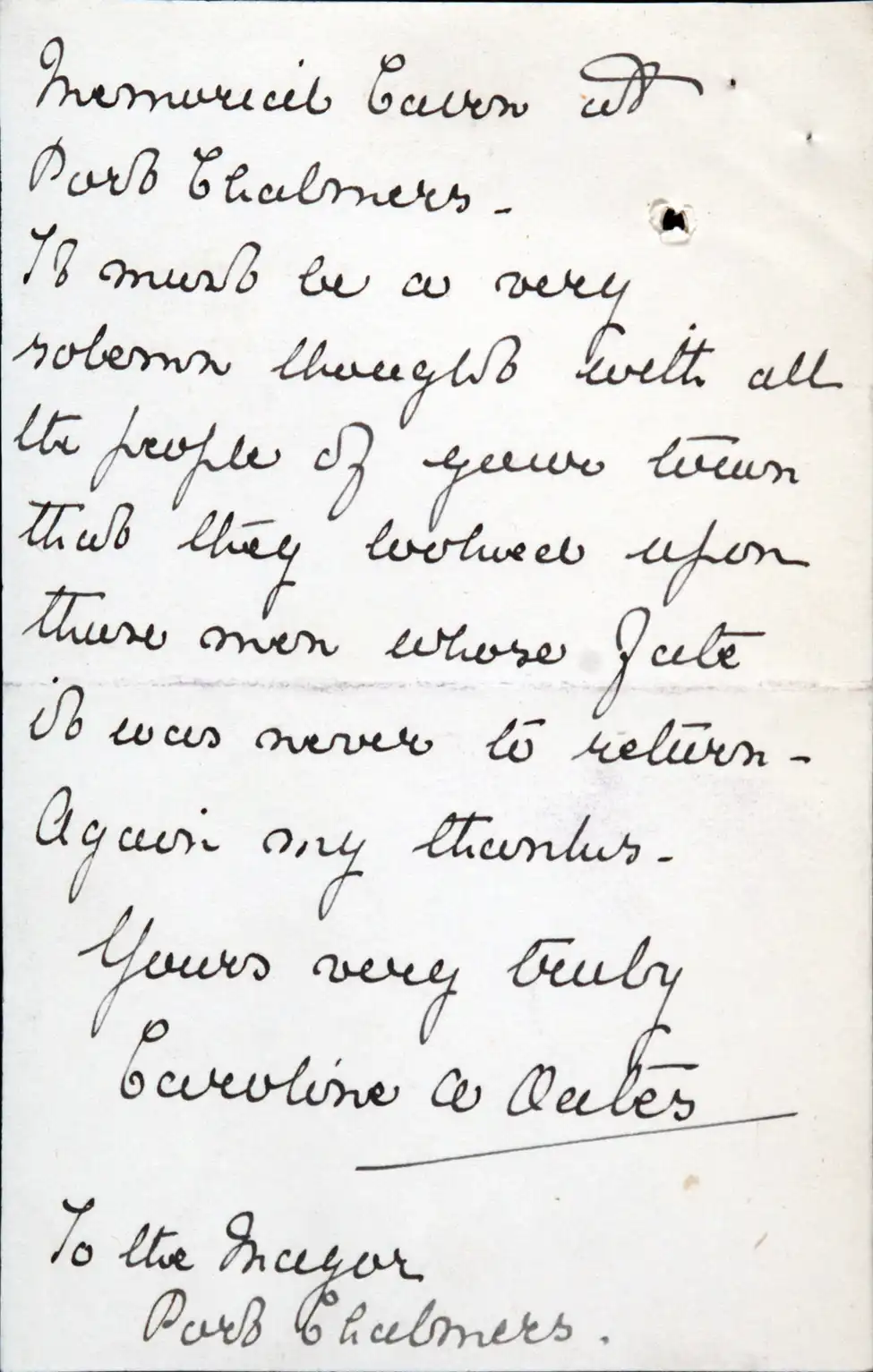Letter. Caroline Oates to David Alexander De Maus, Gestingthorpe Hall, Castle Hedingham, 7 March 1914.